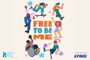 Colourful drawing of children with text saying free to be me