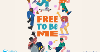 free to be me - Colourful drawing of children with text saying free to be me