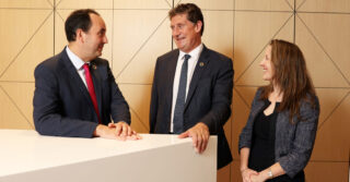 Group Photo of Tomás Sercovich, CEO, Business in the Community Ireland, Minister for Climate Action, Communication Networks and Transport, Eamon Ryan T.D. and Fiona Gaskin Partner, PwC Ireland.
